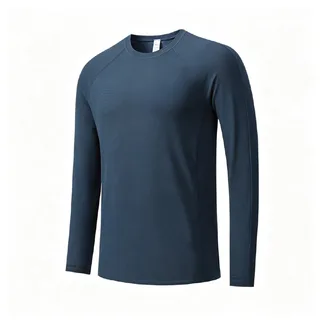 Ice-Silk Stretch Long-Sleeve Sports T-Shirt — Navy · garment