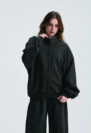 410gsm Stand-Collar Zip Sweatshirt Jacket — On-body fit / 01