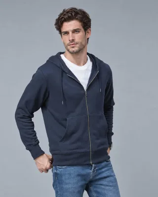 250–300gsm Cotton-Blend Zip Hoodie — Navy fit