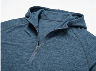 Quick-Dry Hooded Sports Top — Neckline and placket